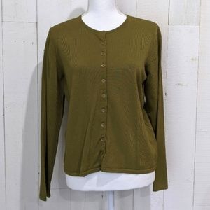 August Silk Army Green Button Up Cardigan